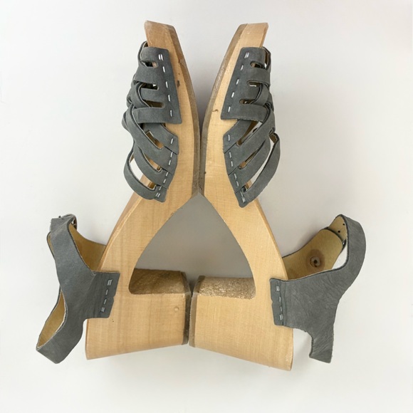 Kulik Swedish Handmade Gray Leather Basket Wooden Sandal Clogs Womens EU 37 US 7 - Picture 10 of 16